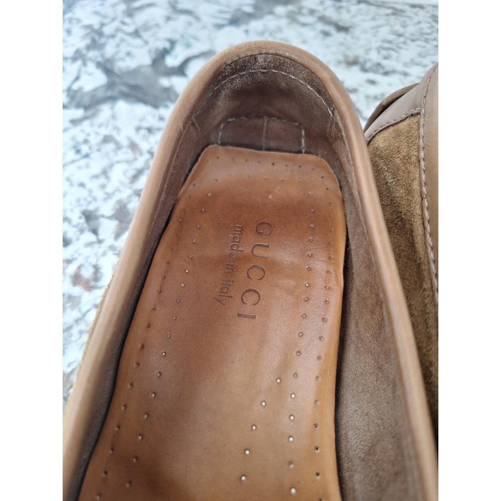 Gucci Italy Brown‎ Suede Leather Driving Loafers Mens 10D Designer Dress Loafers - Picture 9 of 14